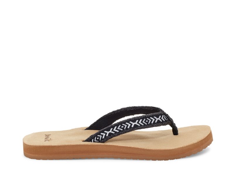 Sanuk Fraidy Tribal Hemp Women\'s Flip Flops Black / White | Canada 145BEX